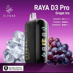 ELF BAR RAYA D3 PRO 30K PUFFS DISPOSABLE VAPE - GRAPE ICE – 5% Nic – Type C Rechargeable