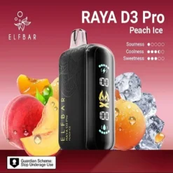 ELF BAR RAYA D3 PRO 30K PUFFS DISPOSABLE VAPE - PEACH ICE – 5% Nic – Type C Rechargeable