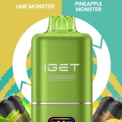 IGET MOVE B50000 PUFFS DISPOSABLE VAPES - LIME MONSTER+PINEAPPLE MONSTER - 5% TYPE C RECHARGEABLE