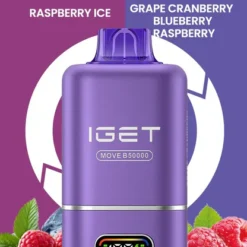 IGET MOVE B50000 PUFFS DISPOSABLE VAPES - RASPBERRY ICE+GRAPE RASPBERRY CRANBERRY BLUEBERRY - 5% TYPE C RECHARGEABLE