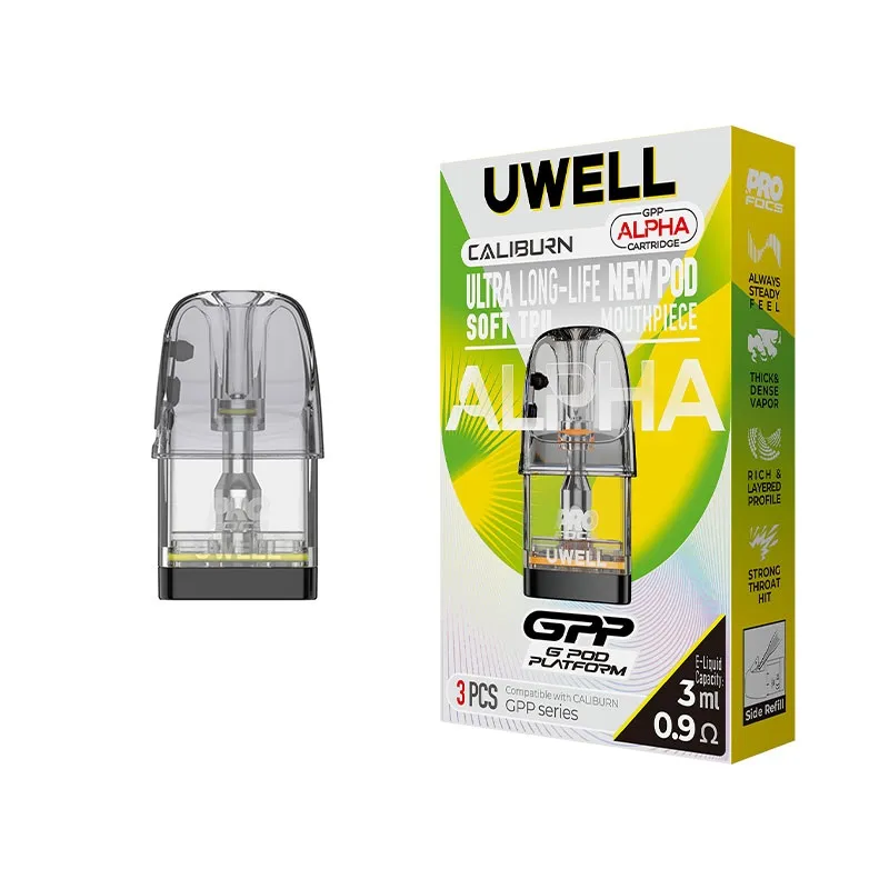 Uwell Caliburn GPP Alpha 0.9ohm - 3ml Replacement Pods - Pack of 3 Pods (Compatible with All G3 G4 And G5 Kit Series)