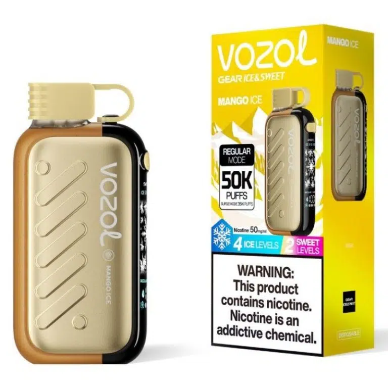 VOZOL GEAR ICE & SWEET DISPOSABLE VAPE 50K Puffs - Mango Ice - 5% Nic - Type C Rechargeable (4 Ice levels & 2 Sweet levels)